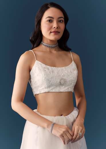 White Net Jaal Resham Work Saree with Unstitched Blouse