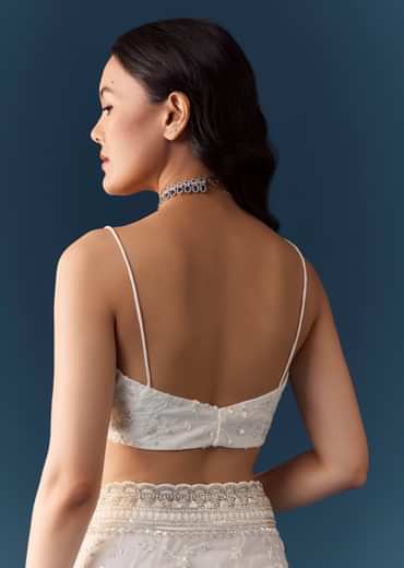 White Net Jaal Resham Work Saree with Unstitched Blouse