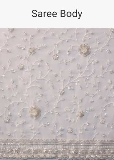 White Net Jaal Resham Work Saree with Unstitched Blouse