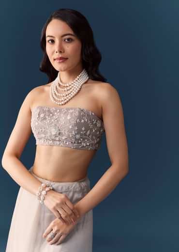 Grey Floral Jaal Embellished Saree with Unstitched Blouse