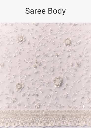 Grey Floral Jaal Embellished Saree with Unstitched Blouse