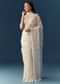 Cream Net Jaal Embellished Saree with Unstitched Blouse