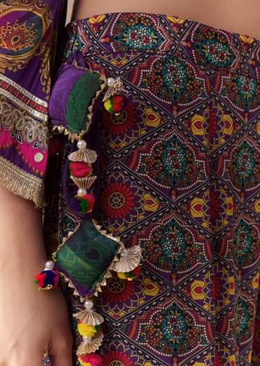Purple Indie Print Kurta Sharara Set with Handbag
