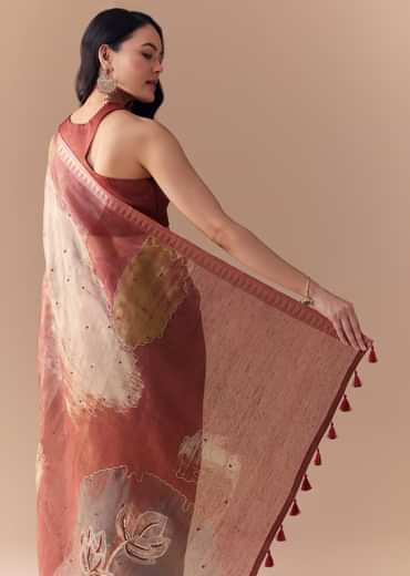 Maroon Shaded Organza Silk Saree with Unstitched Blouse