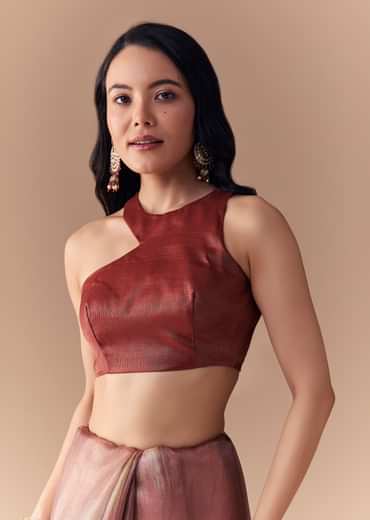 Maroon Shaded Organza Silk Saree with Unstitched Blouse