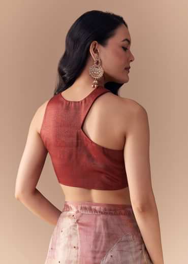 Maroon Shaded Organza Silk Saree with Unstitched Blouse