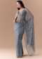 Blue Grey Net Sequin Floral Work Saree with Unstitched Blouse