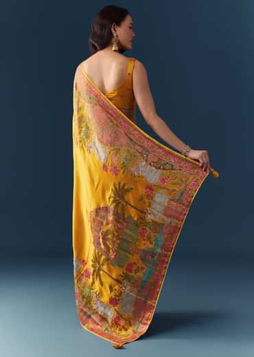 Mustard Banarasi Silk Woven Saree with Unstitched Blouse