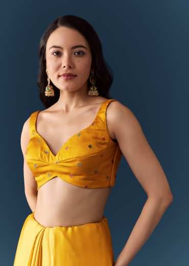 Mustard Banarasi Silk Woven Saree with Unstitched Blouse