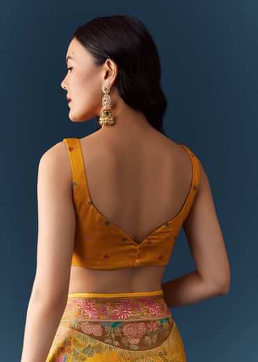 Mustard Banarasi Silk Woven Saree with Unstitched Blouse