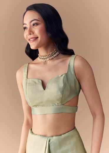 Mint Green Jacquard Silk Floral Woven Saree with Unstitched Blouse