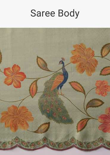 Mint Green Jacquard Silk Floral Woven Saree with Unstitched Blouse