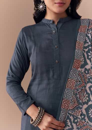 Indigo Kurta Set with Ajrakh Dupatta