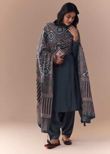 Indigo Kurta Set with Ajrakh Dupatta