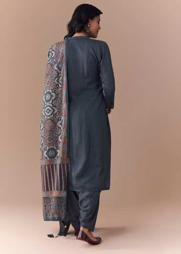 Indigo Kurta Set with Ajrakh Dupatta