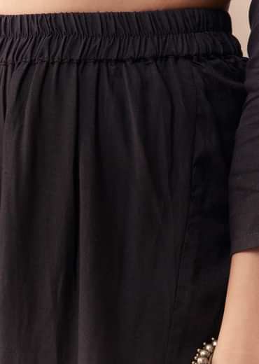 Black Linen Kurta Set with Ajrakh Dupatta