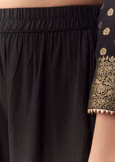 Black Jacquard Woven Gota Work Kurta Palazzo Set