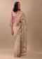 Beige White Saree In Organza Fabric And Floral Embroidery With Cut Dana & Moti
