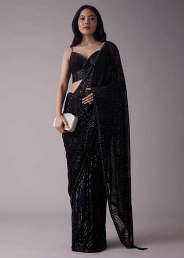 Shimmery Black Sequins Saree With An Embellished Border