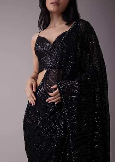 Shimmery Black Sequins Saree With An Embellished Border