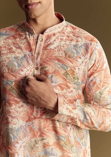 Silk Multi Colored Kurta Set Accented With Foil Floral Work