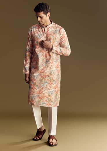Silk Multi Colored Kurta Set Accented With Foil Floral Work