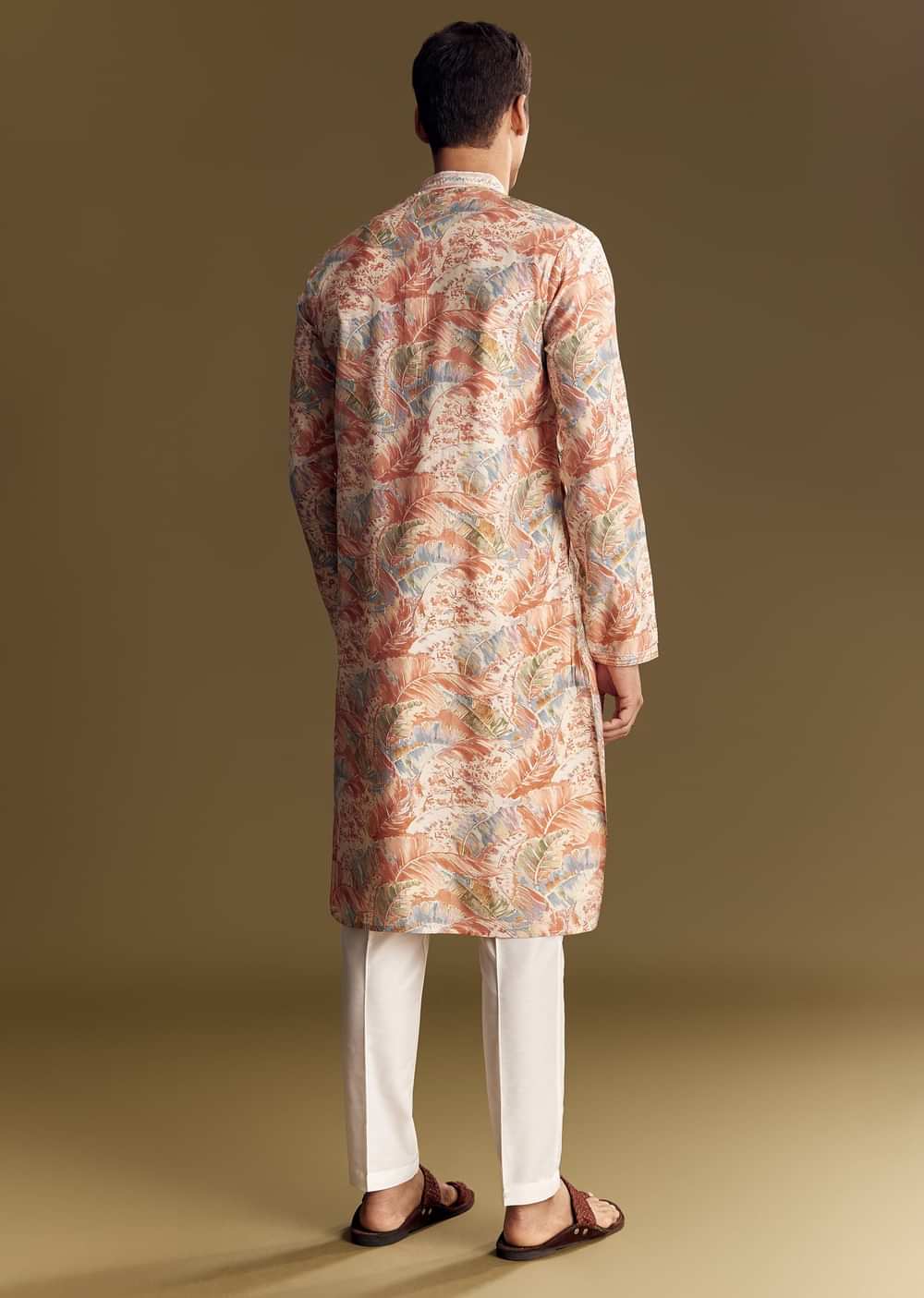 Silk Multi Colored Kurta Set Accented With Foil Floral Work