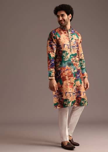 Silk Multicolour Abstract Printed Kurta And Pant