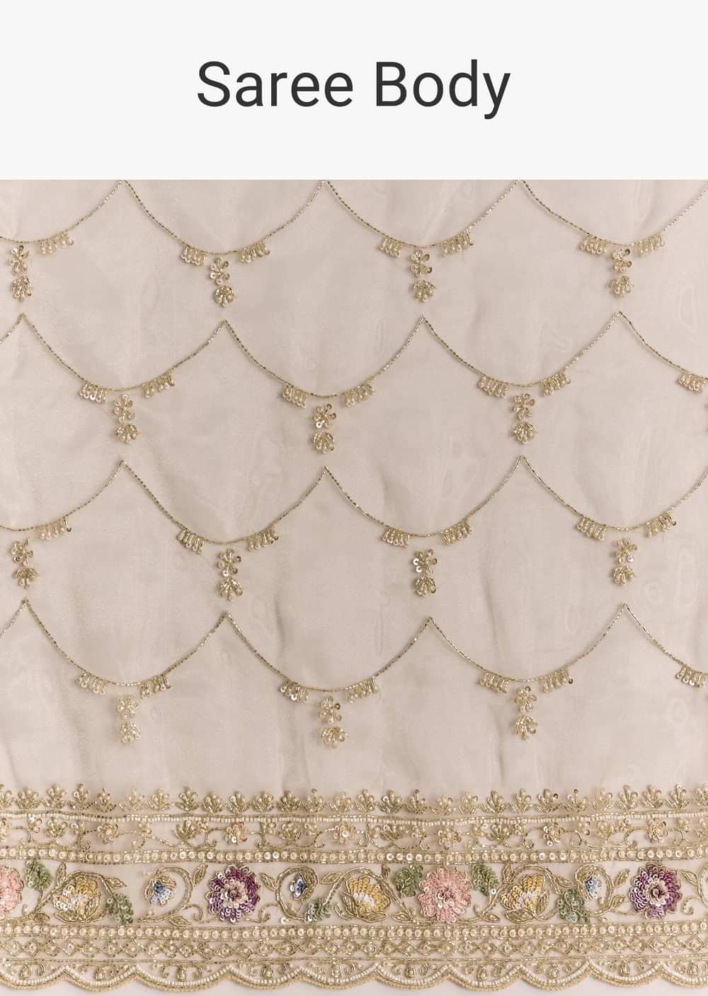 Silver Glass Tissue Saree With Jaal Work And Multicolor Sequin Embroidery