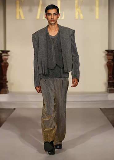 Silver Indo Western Suit For Men With Bead Work