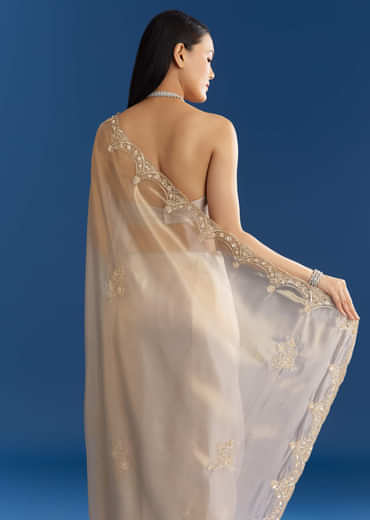 Silver Organza Tissue Saree With Sparkling Border