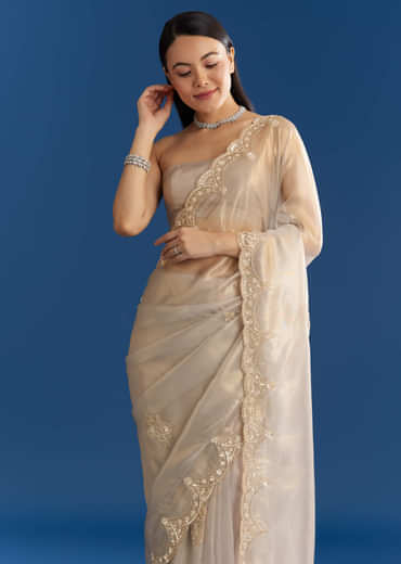 Silver Organza Tissue Saree With Sparkling Border