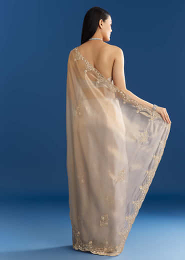 Silver Organza Tissue Saree With Sparkling Border