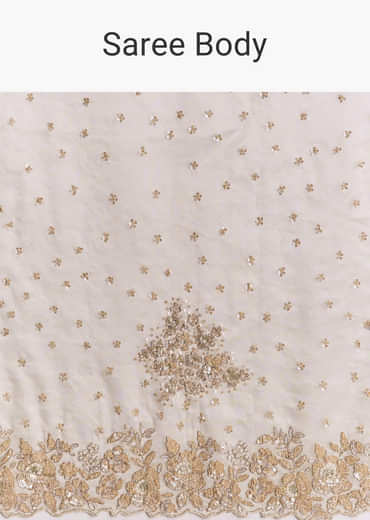 Silver Tissue Saree With Floral Cut Dana Embroidery