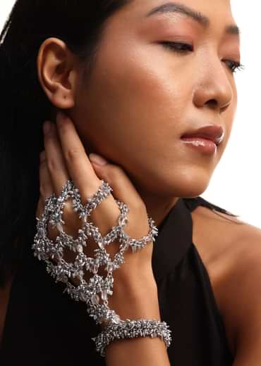 Silver And Grey Handcrafted Hand Harness In Mix Metal