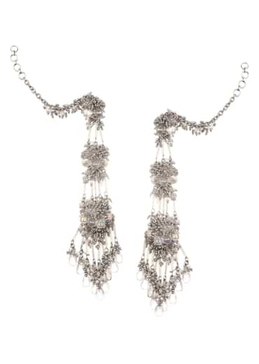 Silver And White Handcrafted Dangler Earrings In Mix Metal