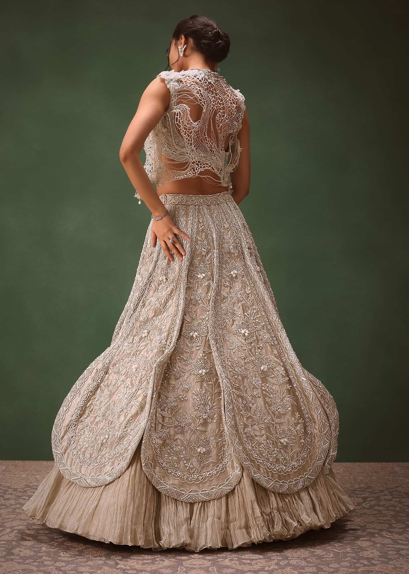 Silver Embroidered Lehenga With Blouse And Jacket