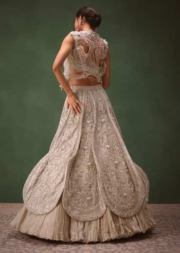 Silver Embroidered Lehenga With Blouse And Jacket