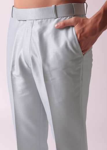 Silver Grey Embroidered Indowestern In Dupion Silk