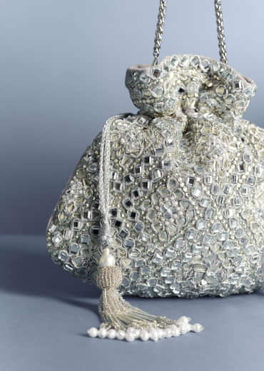 Silver Mirror Work Potli