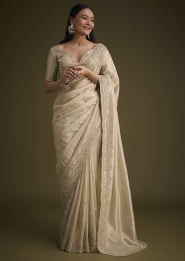 Silver Tissue Saree With Embroidered Border