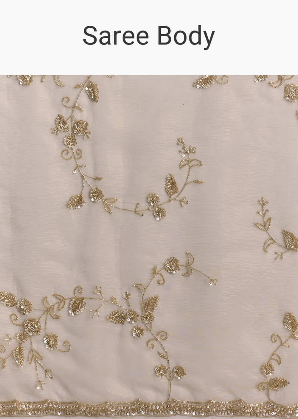 Silver Tissue Saree With Scallop Border And Sequins Work