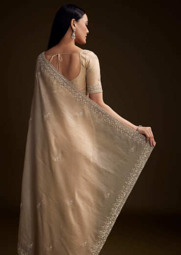 Silver Tissue Saree With Sequin And Stone Embroidery