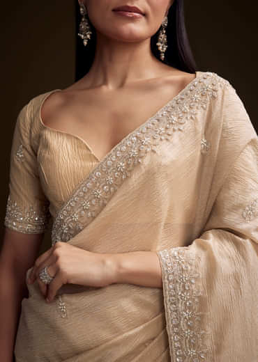 Silver Tissue Saree With Sequin And Stone Embroidery