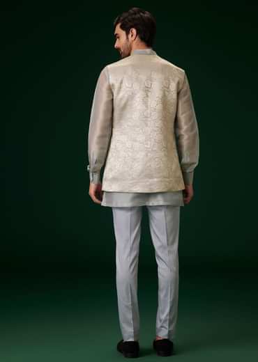 Sky Blue Banarasi Silk Kurta Jacket Set