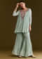 Sky Blue Chinon Flared Kurta Set With Thread Work