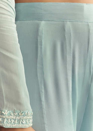 Sky Blue Chinon Kurta Dupatta Set With Moti And Cutdana Work