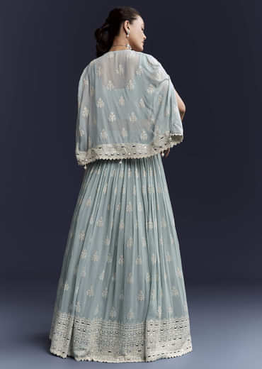 Sky Blue Georgette Bridesmaid Lehenga With Sequins And Thread Embroidery