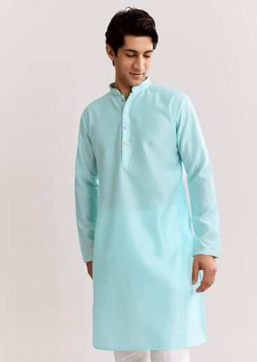 Sky Blue Jacquard Kurta Jacket Set With Animal Print