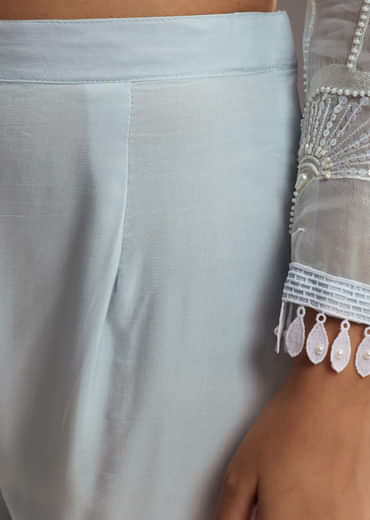 Sky Blue Organza Kurta Set With Resham Work